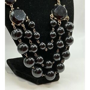STORM 20' Chunky 3 strands‎ Black Beaded  Necklace Layered Gold Tone Gem Accent